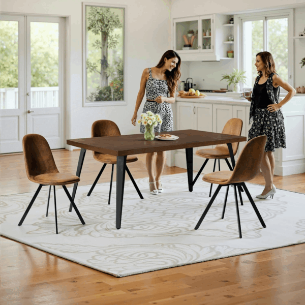 Homycasa 5-Piece Mid-Century Dining Set, 63" Rectangular Table & 4 Swivel Upholstered Chairs (Fabric/Suede), Sturdy Metal Frame, Perfect for Kitchen, Dining Room, Office, or Restaurant (Brown & Brown) - Image 7