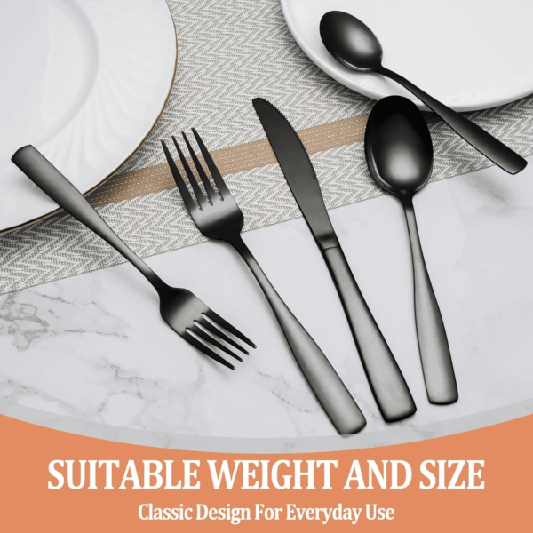 20 Pcs Black Silverware Set, Food-Grade Stainless Steel Flatware Set for 4, Square Cutlery Set, Mirror Polished Tableware Eating Utensils Set for Kitchen, Include Knife Fork Spoon Set,Dishwasher Safe - Image 7