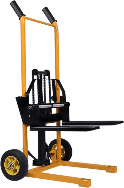 Manual Forklift Material Stacker, Hand Truck Lifts with Fixed Legs and Adjustable Forks, 2.3-36" Lifter Hieght Hydraulic Lift for Factory, 440Lbs (Foot Pedal)