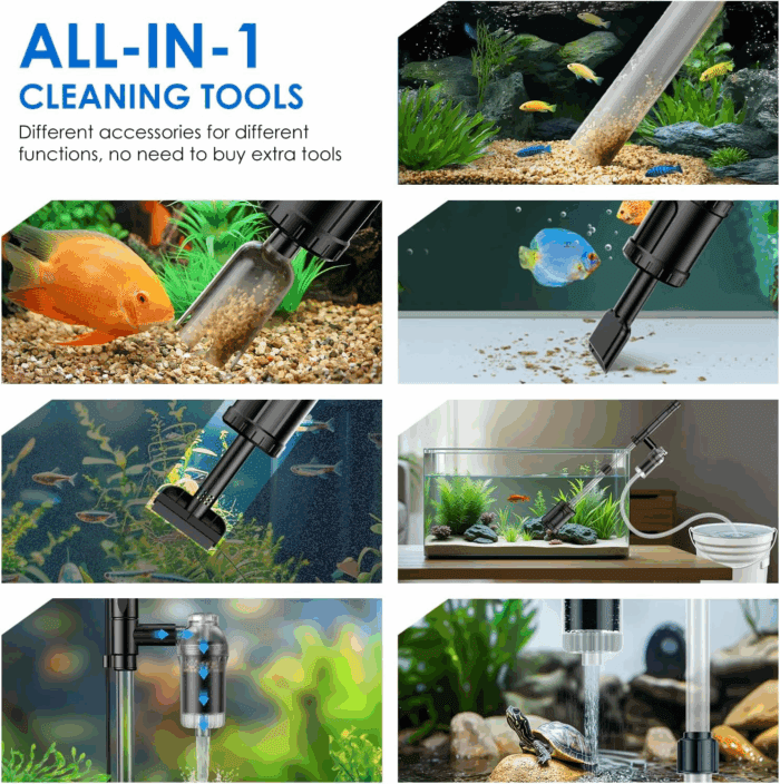 36W Fish Tank Vacuum Gravel Cleaner Electric: Aquarium Vacuum Gravel Cleaner with Strong Suction for Automatic Water Change Algae Cleaner Sand Wash Water Circulation and Water Shower, Timed Off - Image 4