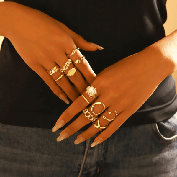 Chunky Gold Stackable Rings Set for Women,Vintage Knuckle Rings Dainty Hollow Carved Joint Finger Midi Rings Pack Adjustable Signet Rings Jewelry Mixed Size - Image 3