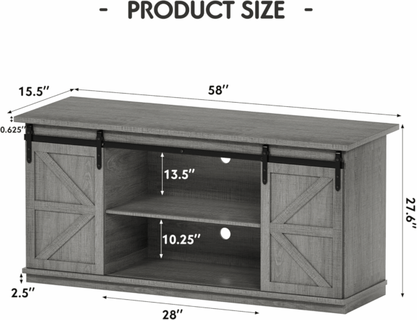 Farmhouse Sideboard Buffet Cabinet, Coffee Bar Storage with Sliding Barn Doors, Shelf for Home Dining Room, Grey - Image 2