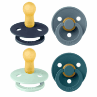 Pacifiers - Colour 4 Pack | round Nipple Baby Pacifier | BPA Free Natural Rubber Latex Soother | Made in Denmark | Size 6-18 Months | Boy Colors