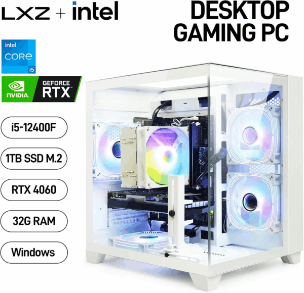 Gaming Desktop Intel Core I5-12400F 6 Core 2.5Ghz PC Computer, RTX 4060 8G, 32G DDR4 RAM, 1TB NVME SSD, Prebuilt Gaming PC Tower Computer for Home and Office (White) - Image 3