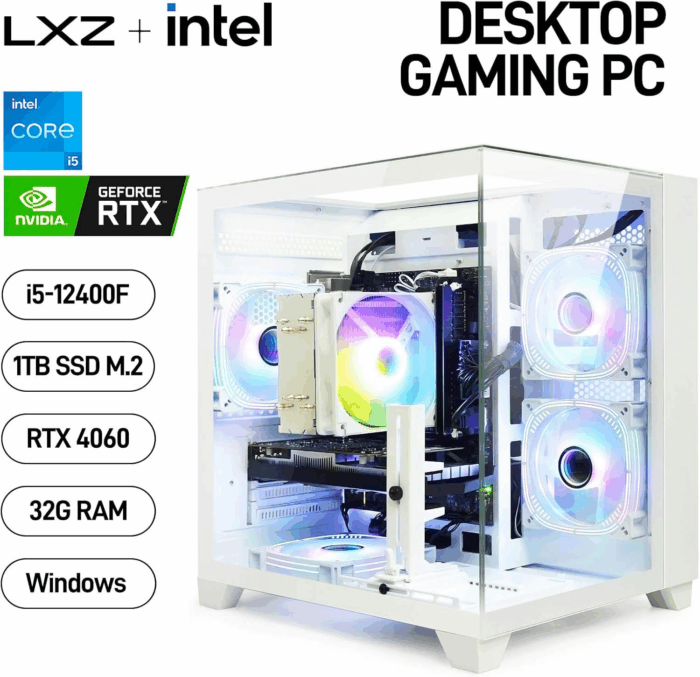 Gaming Desktop Intel Core I5-12400F 6 Core 2.5Ghz PC Computer, RTX 4060 8G, 32G DDR4 RAM, 1TB NVME SSD, Prebuilt Gaming PC Tower Computer for Home and Office (White) - Image 3