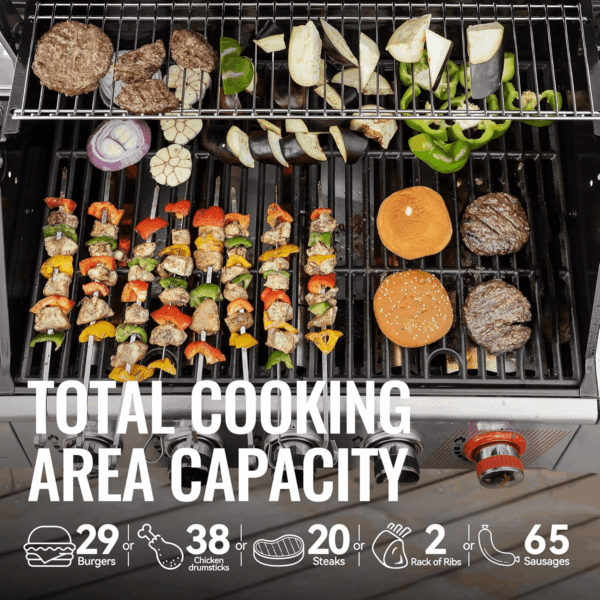 GA5401T 5-Burner Propane Gas Grill with Sear Burner and Side Burner, Stainless Steel BBQ Grill with 632 Sq. In. Grilling Area for Outdoor Barbecue Cooking, 64,000 Btus, Silver - Image 3