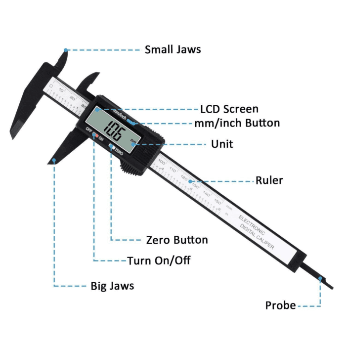Digital Caliper,  0-6" Calipers Measuring Tool - Electronic Micrometer Caliper with Large LCD Screen, Auto-Off Feature, Inch and Millimeter Conversion - Image 6