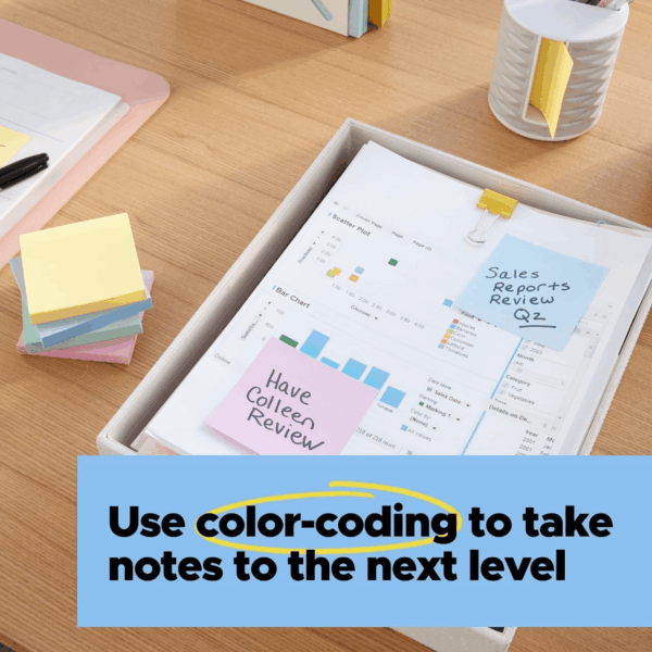 100% Recycled Paper Super Sticky Notes, 3 In. X 3 In., 5 Pads, 70 Sheets per Pad, Wanderlust Pastels, School Supplies and Office Products - Image 8