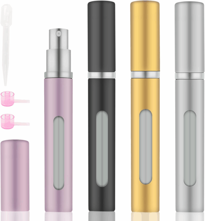 4Pcs Mini Perfume Travel Bottle, Perfume Atomiser Refillable, 5ML Spray Bottles, Portable for Travel Holiday, Outdoor Activities and Business