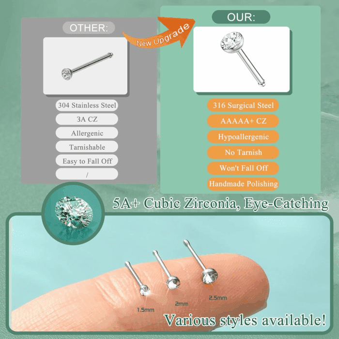 Straight L Shaped Stainless Steel Nose Studs Rings Piercing Pin Body Jewelry 20G-22G 1.5Mm 2Mm 2.5Mm - Image 5