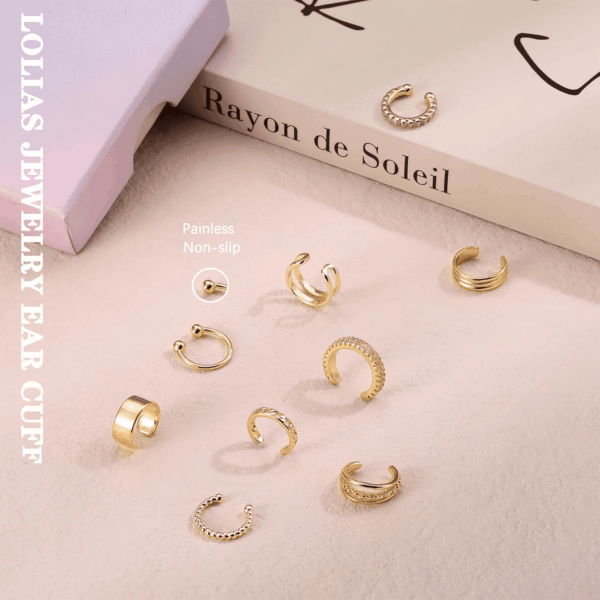 𝐄𝐚𝐫 𝐂𝐮𝐟𝐟 𝐄𝐚𝐫𝐫𝐢𝐧𝐠𝐬 for Women Non Piercing Gold Ear Cuffs 𝟏𝟒𝐊 𝐆𝐨𝐥𝐝 𝐏𝐥𝐚𝐭𝐞𝐝 Ear Cuff for Non Pierced Ears Clip on Cartilage Earring 𝐅𝐚𝐤𝐞 𝐄𝐚𝐫𝐫𝐢𝐧𝐠𝐬 Lightweight - Image 5