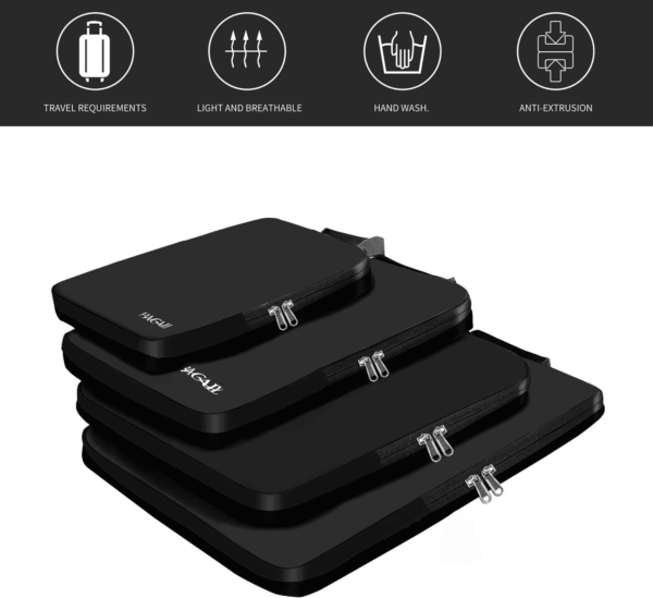 4 Set/6 Set/8 Set Compression Packing Cubes Travel Accessories Expandable Packing Organizers(Black Clothpattern 4 Set) - Image 8