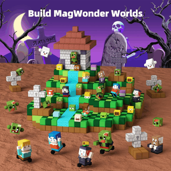 100PCS Magnetic Blocks Game-Based Kid Building Toys for Boys Girls 3+, Build Magwonder World with Zomblock Magnets Cubes, Upgraded STEM Game Sensory Gift for Easter Birthday - Image 2