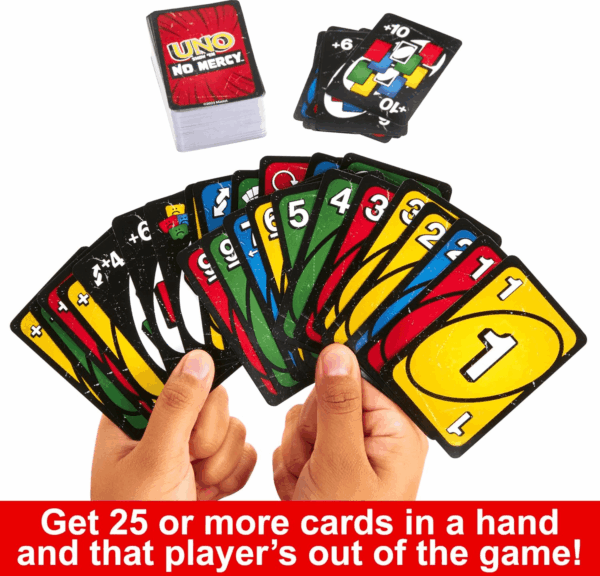 UNO Show ‘Em No Mercy Card Game in Storage & Travel Tin for Kids, Adults & Family Night with Extra Cards, Special Rules & Tougher Penalties (Amazon Exclusive) - Image 5