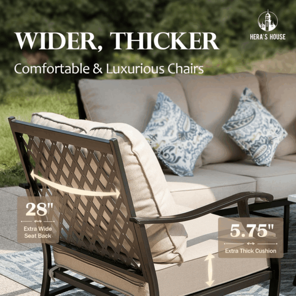 6 Piece Patio Furniture Set, 2 X Swivel Chair, 2 X Fixed Chair, 1 X 3-Seat Sofa with Marbling Coffee Table, All Cushioned Outdoor Conversation Set for Lawn Garden Backyard - Image 4