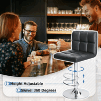 Bar Stools Modern PU Leather Adjustable Swivel Barstools, Armless Hydraulic Kitchen Counter Bar Stool Extra Height Square Island Barstool with Back Set of 2 (Leather, Black) - Image 6