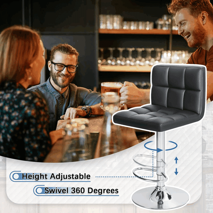 Bar Stools Modern PU Leather Adjustable Swivel Barstools, Armless Hydraulic Kitchen Counter Bar Stool Extra Height Square Island Barstool with Back Set of 2 (Leather, Black) - Image 6