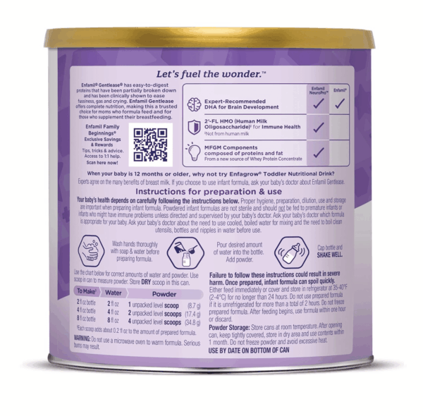 Gentlease Baby Formula, Clinically Proven to Reduce Fussiness, Crying, Gas & Spit-Up in 24 Hours, Brain-Building Omega-3 DHA & Choline, Infant Formula Powder, Baby Milk, 19.9 Oz Can, 4 Count - Image 9