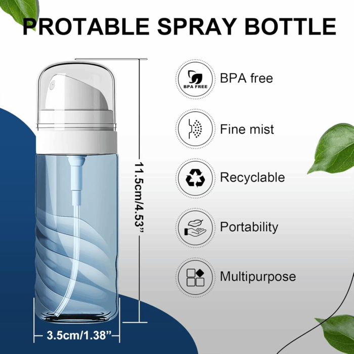 2 Pack 60ML Small Spray Bottle, Portable Refillable Travel Spray Bottle for Hair, Cleaning, Beauty, Fine Mist, Leak Proof, Lt. Blue and Lt. Green - Image 3
