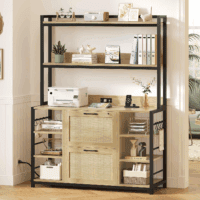 Natural Rustic File Cabinet, 2 Drawer Filing Cabinet, Fits Legal/Letter/A4 Size, 6 Layer Open Storage Shelves, Power Strip & USB Ports, Home Office