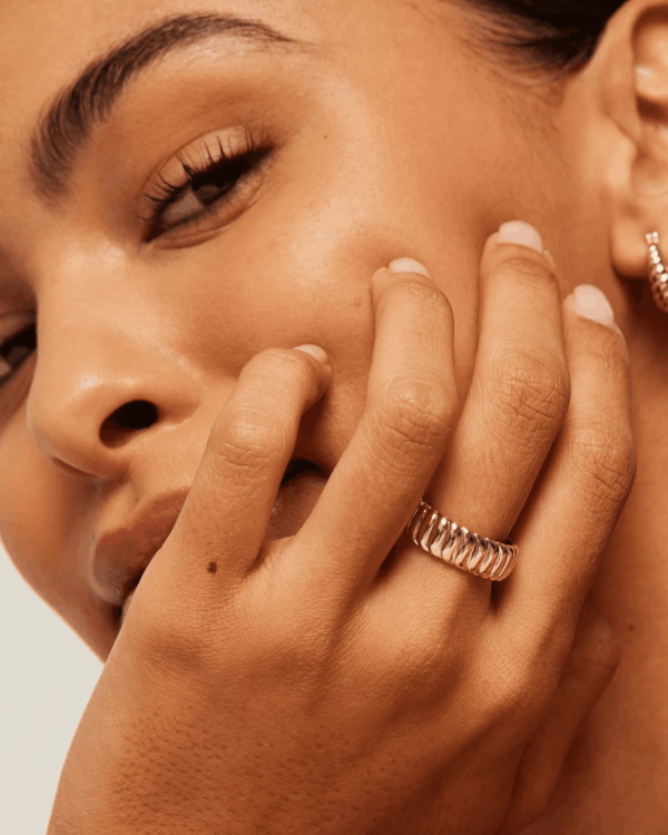 14K Gold Plated Chunky Statement Ring | Chunky Stackable Wide Band for Women - Image 2