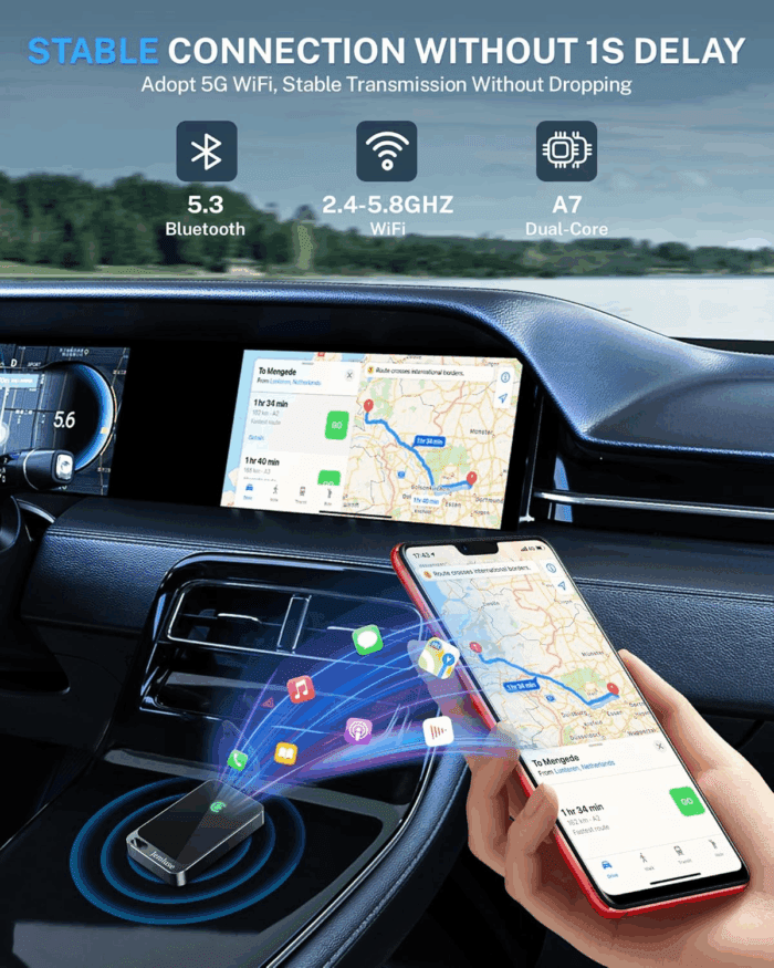 Wireless Carplay Adapter for Apple Iphone (2024 Upgraded) - Multi-User Seamless Connection for Convert Wired to Wireless Car Play Adapter - No Latency from Ios 10+ to Screen W/Usb C (Gray) - Image 3