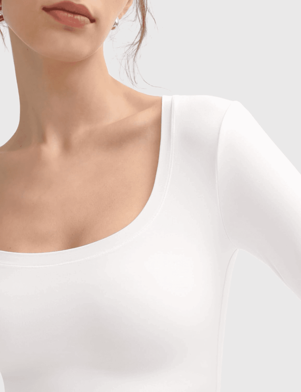 Women'S Long Sleeve T Shirts Scoop Neck Slim Fit Going Out Tops Double Lined Basic Tee Smoke Cloud Collection - Image 4