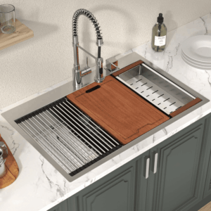 33 Drop in Kitchen Sink Workstation - 33X22 Kitchen Sinks Drop in Stainless Steel 16 Gauge Single Bowl Handmade Topmount Sink with Cutting Board
