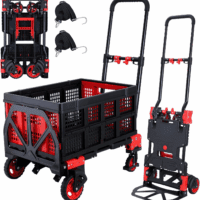 2-In-1Hand Truck Dolly Foldable with Folding Basket,330Lbs Capacity Handtruck,Hand Truck Foldable Dolly with 4 Wheels,Dolly Cart with Retractable Handle,Folding Hand Cart for Moving