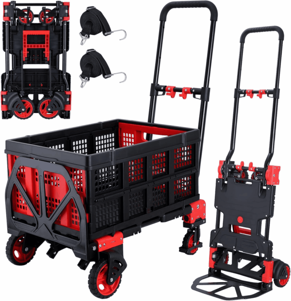 2-In-1Hand Truck Dolly Foldable with Folding Basket,330Lbs Capacity Handtruck,Hand Truck Foldable Dolly with 4 Wheels,Dolly Cart with Retractable Handle,Folding Hand Cart for Moving