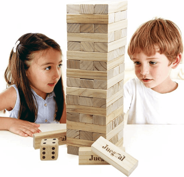 54 Pieces Giant Tumble Tower Blocks Game Giant Wood Stacking Game with 1 Dice Set Canvas Bag for Adult, Kids, Family - Image 7