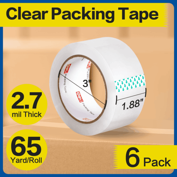Heavy Duty Packing Tape 6 Rolls, Clear Packing Tape for Shipping Packaging Moving Sealing, 2.7Mil Thick, 1.88 Inches Wide, 65 Yards per Roll, 390 Total Yards - Image 2