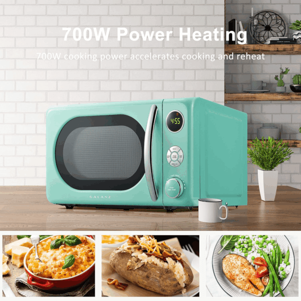 GLCMKA07GNR-07 Retro Microwave Oven, LED Lighting, Pull Handle Design, Child Lock, Surf Green, 0.7 Cu Ft - Image 3