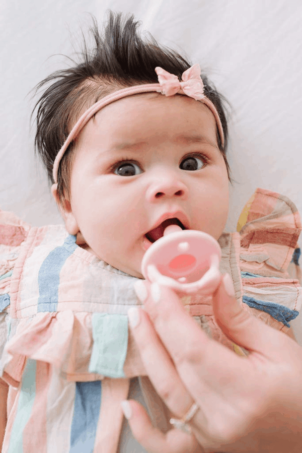 Silicone Pacifiers for Newborn - Sweetie Soother Pacifiers Feature Collapsible Handle & Two Air Holes for Added Safety; for Ages Newborn and Up, Set of 2 in Light Pink & Dark Pink - Image 8