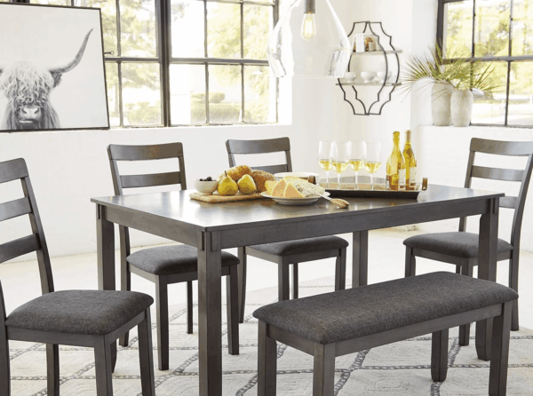 Bridson Modern 6 Piece Dining Set, Includes Dining Table, 4 Chairs & Bench, Gray - Image 9