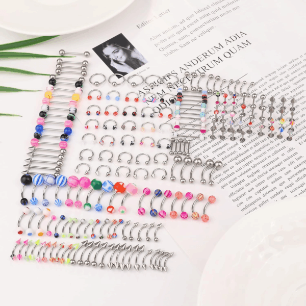 142Pcs - 185Pcs Body Piercing Jewelry for All Piercings, Tongue Nipple Rings Eyebrow Lip Belly Button Barbell Nose Piercing Tragus Navel Body Jewelry for Women Piercings 14G-18G - Image 4