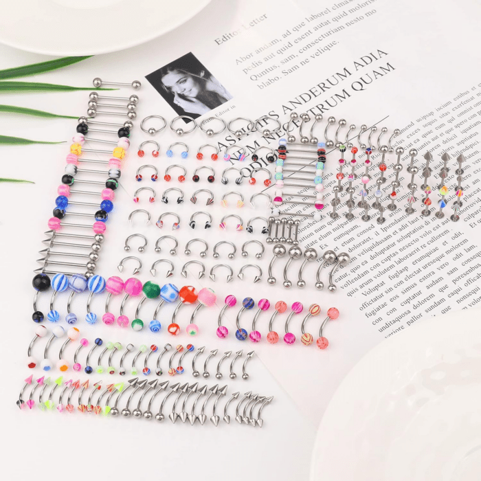 142Pcs - 185Pcs Body Piercing Jewelry for All Piercings, Tongue Nipple Rings Eyebrow Lip Belly Button Barbell Nose Piercing Tragus Navel Body Jewelry for Women Piercings 14G-18G - Image 4