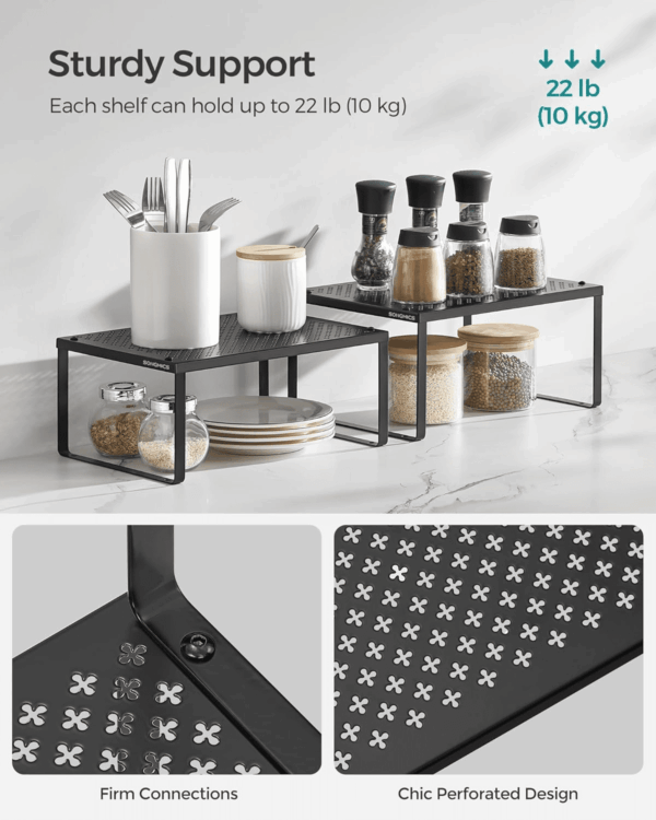 Spice Racks, Set of 2 Metal Cabinet Shelf Organizers, Countertop Organizers, Shelf Risers, Stackable, Expandable, Ink Black UKCS001B01 - Image 5