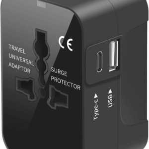 Travel Adapter, Worldwide All in One Universal Travel Adaptor AC Power Plug Adapter Wall Charger with USB-C and USB-A Charging Ports for USA EU UK AUS Black