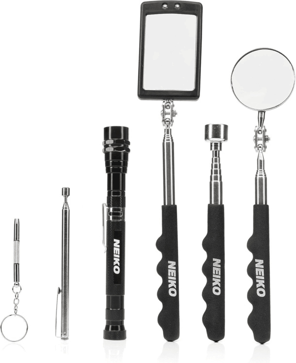 20736A (6) Piece Set, Magnetic Tool & Telescoping Mirror Set, Adjustable Telescoping Magnetic Pickup Tool, Flashlight 15Lb Retriever Tool, 360 Swivel, Magnet Mirror, Magnetic Tools for Mechanic