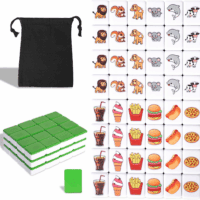 2 Players Mahjong Block Set, Mahjong Tile Game with 50 Premium Green Tiles(30Mm) Animal and Food Pattern, Portable Mahjongg Set with a Carry Bag