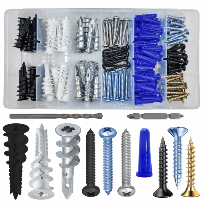 Self-Drilling Drywall Anchors Assortment Kit – 182 Pcs for Concrete, Drywall, and Sheetrock – Heavy Duty Wall Anchors for Easy Installation, No Drill Bit Required