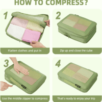 4 Set/6 Set/8 Set Compression Packing Cubes Travel Accessories Expandable Packing Organizers(Matchagreen Squaremesh 6 Set) - Image 4