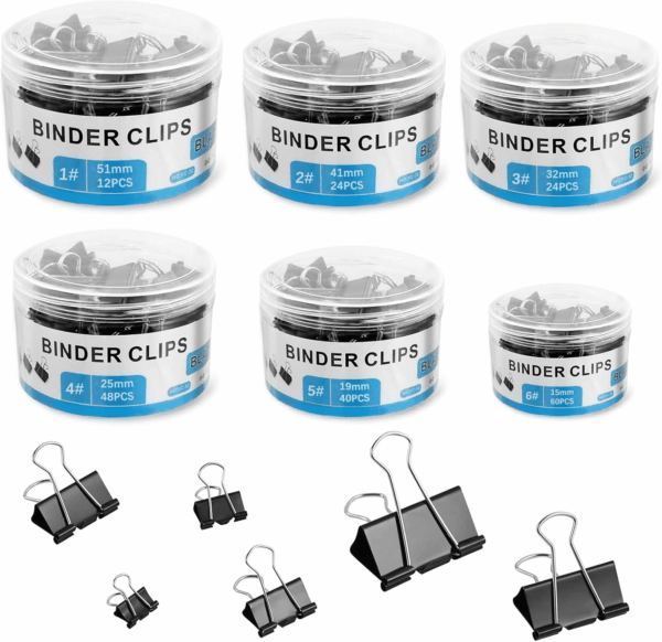 208 PCS Binder Clips Paper Clamps Assorted Sizes, Metal Paper Binder Clip, Black Binding Paperwork Clamp Bulk, School Teachers Office Supplies - Image 8