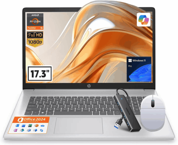 2025 17 Inch Laptop Business, 17.3" IPS FHD Display, AMD Ryzen 5 (Beats I7-1165G7), Ms Office 2024, Win 11 Pro, AI Copilot, W/Accessory, Numeric Keypad, Wifi 6 (64GB RAM +2TB SSD)