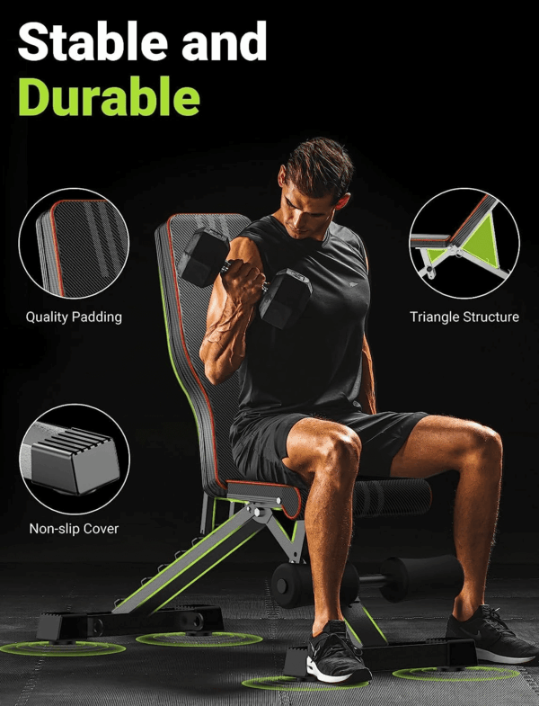 Adjustable Weight Bench for Full Body Workout; Foldable Bench Press Bench of Home Gym Strength Training; Incline Decline Flat Utility Workout Bench with Quick Folding& Fast Adjustment (Black) - Image 4