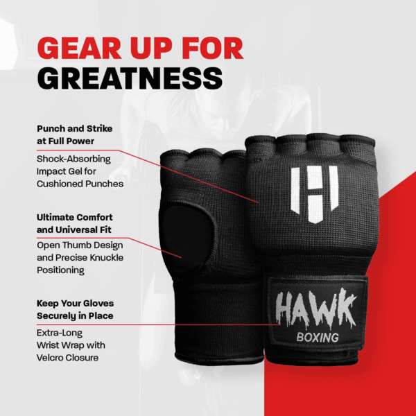 Hawk Padded Inner Gloves Training Gel Elastic Hand Wraps for Boxing Gloves Quick Wraps Men & Women Kickboxing Muay Thai MMA Bandages Fist Knuckle Wrist Wrap Protector Handwraps (Pair) - Image 2