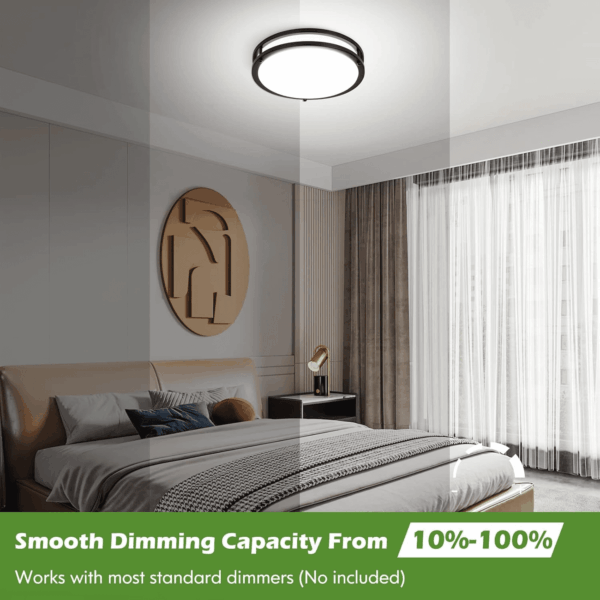 12 Inch Flush Mount Ceiling Lights, 36W 3200LM Black Dimmable Light Fixtures Ceiling Mount, 3000K-5000K Selectable Modern Kitchen Light Fixtures for Stairwell, Balcony, Corridor, Laundry (2-Pack) - Image 5