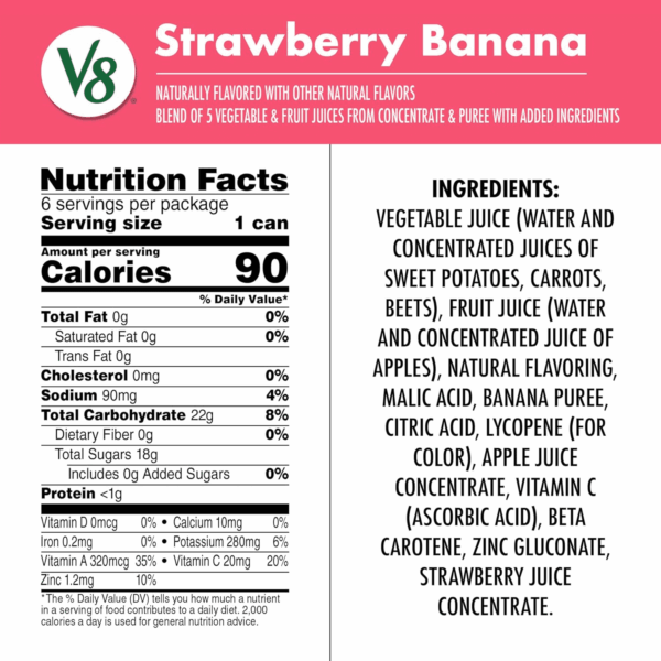 Strawberry Banana 100% Fruit and Vegetable Juice, 8 Fl Oz Can (6 Pack) - Image 5