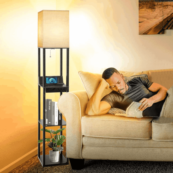 Floor Lamp with Shelves,  LED Shelf Floor Lamp with Wireless Charger & 2 Charging USB Ports & Drawer, AC Outlet, 3 Color Temperature Tall Standing Lamp with Bulb for Living Room, Bedroom, Office - Image 7